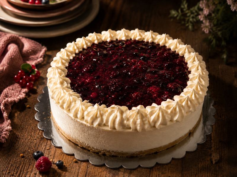 Frambozen-bosbessencheesecake